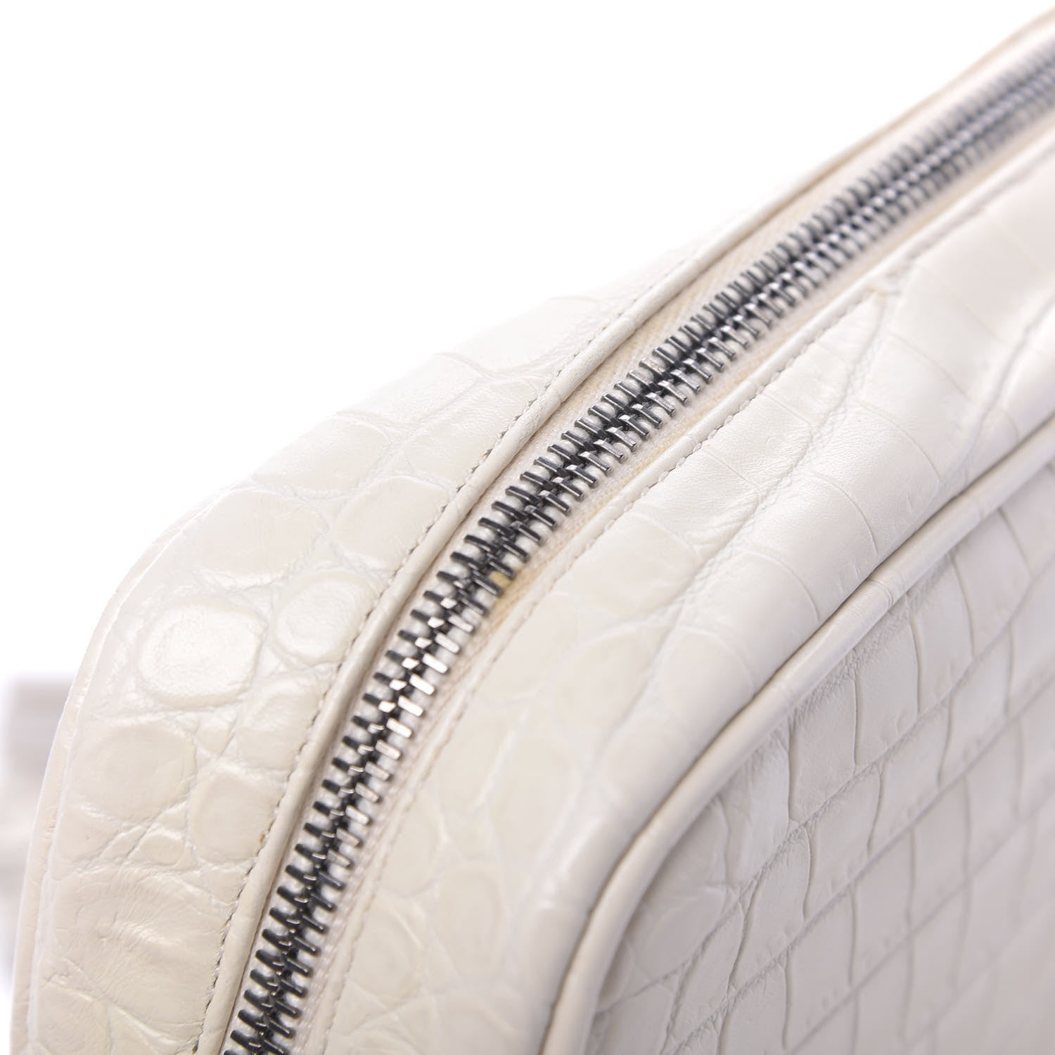 Saint Laurent Calfskin Crocodile Embossed Monogram Lou Camera Bag White 10 of 14