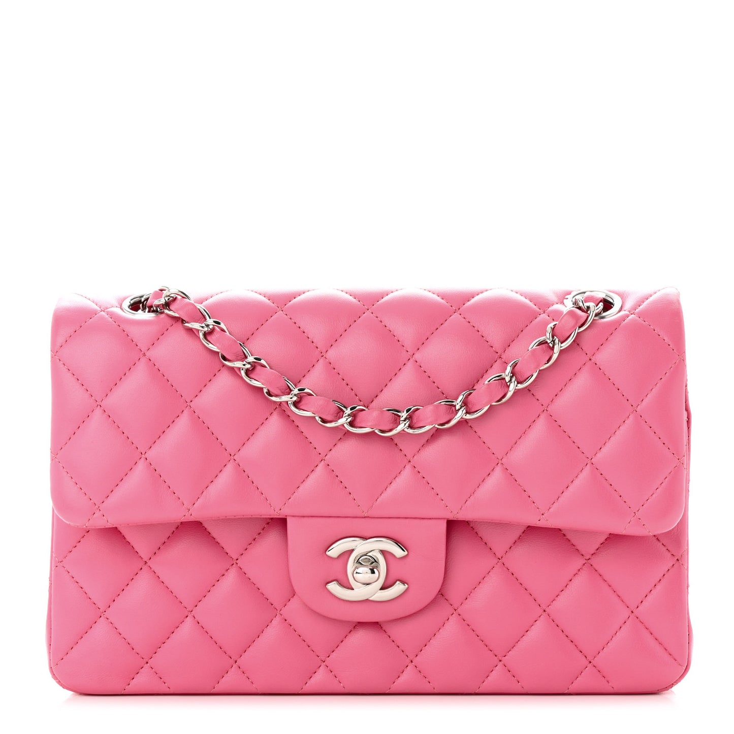 Lambskin Quilted Medium Double Flap Pink