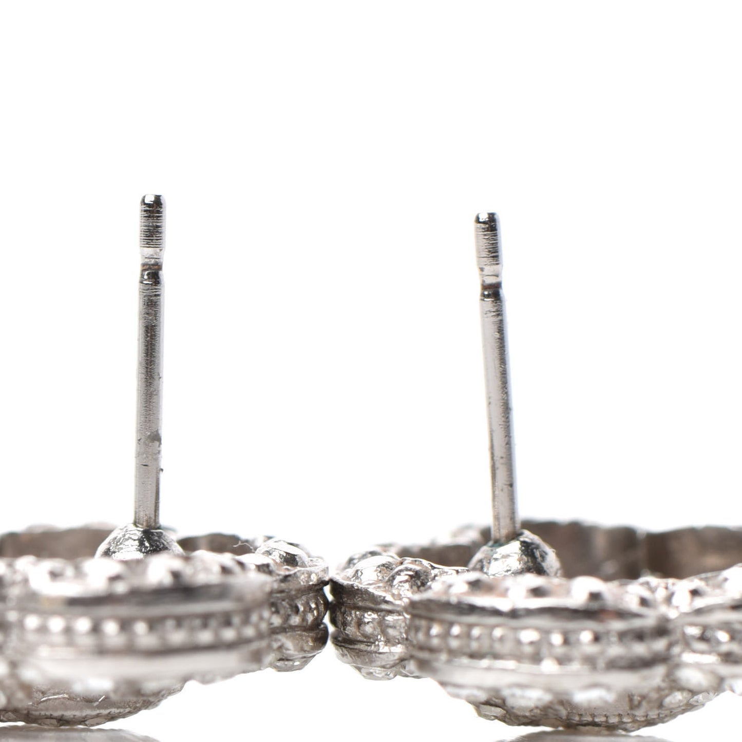 Crystal Coco Flapper Camellia CC Stud Earrings Silver