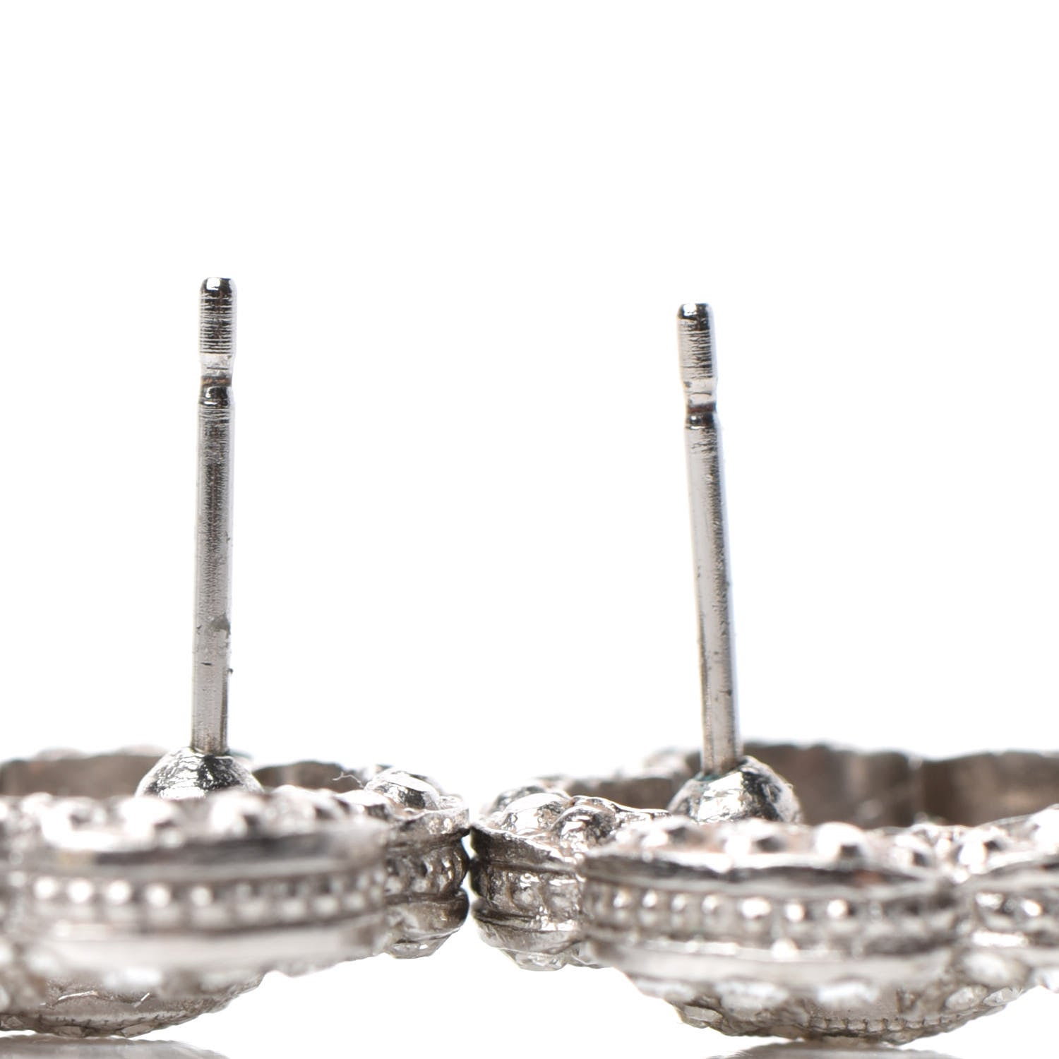 Chanel Crystal Coco Flapper Camellia CC Stud Earrings Silver 3 of 4