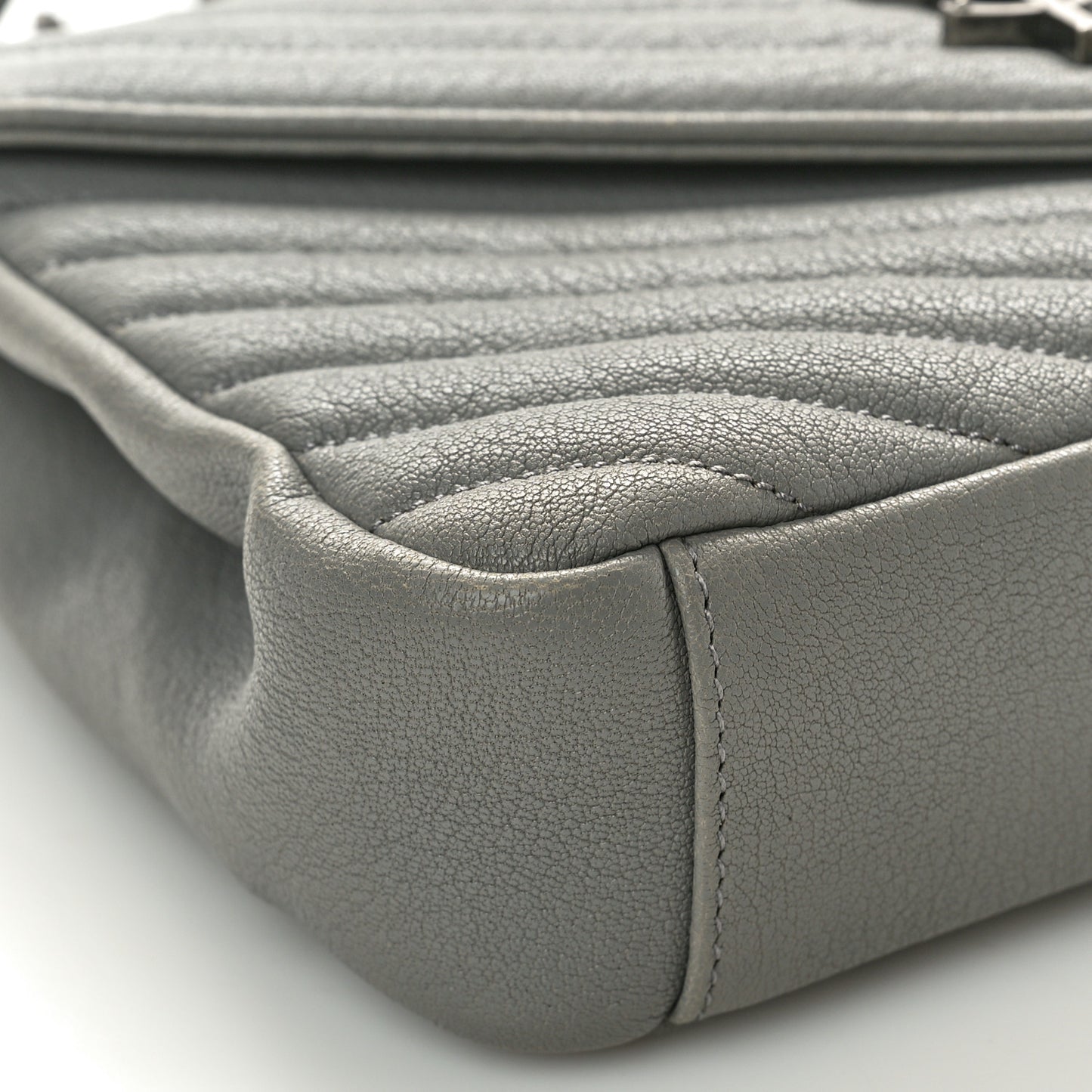 Sheepskin Matelasse Chevron Monogram Medium College Bag New Stone Grey