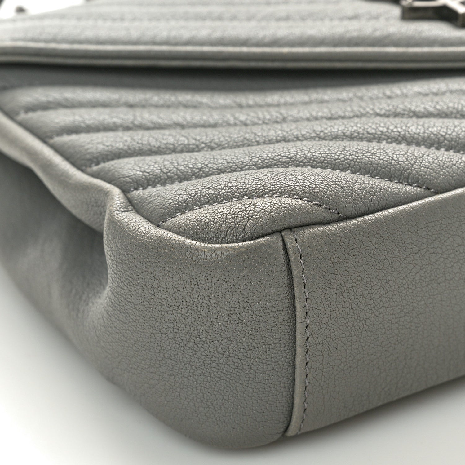 Saint Laurent Sheepskin Matelasse Chevron Monogram Medium College Bag New Stone Grey 10 of 15