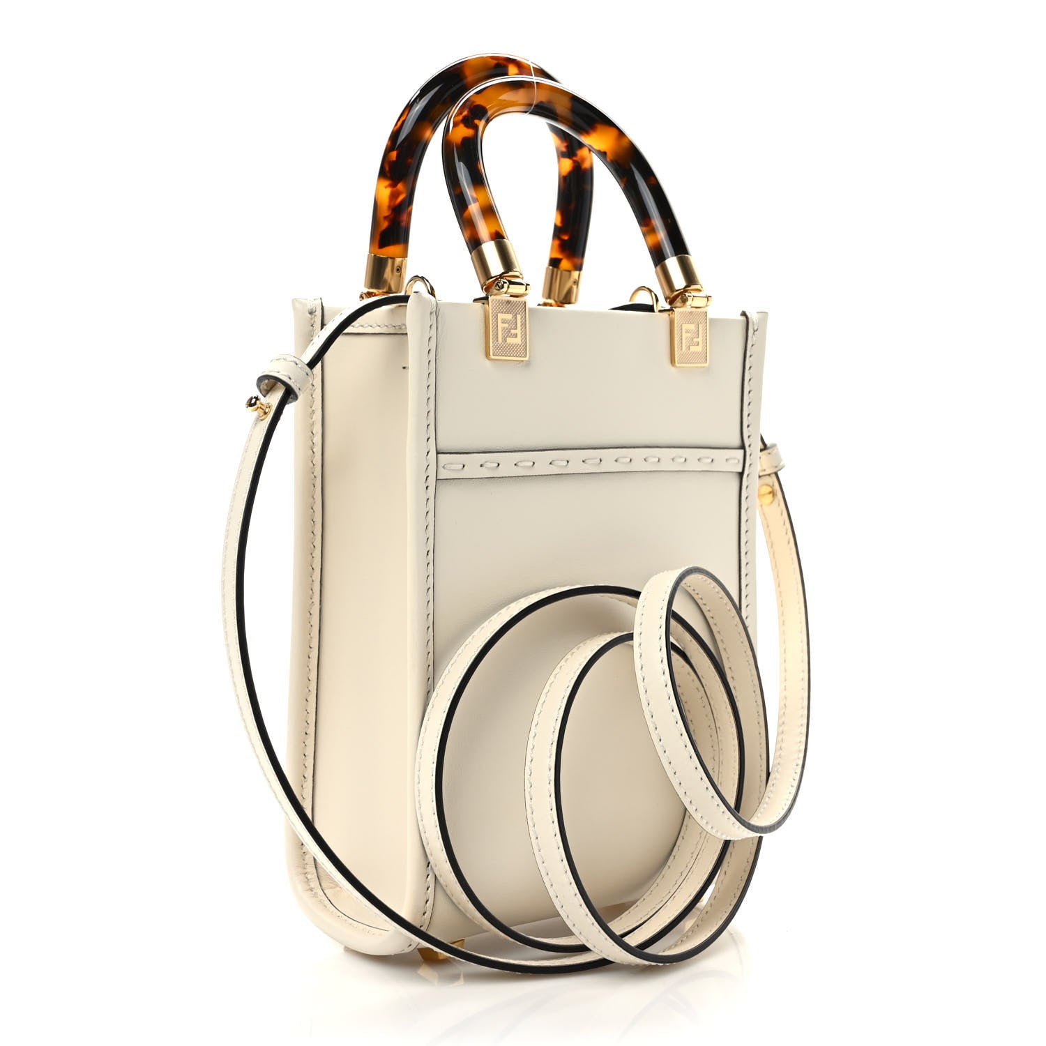 Fendi Vitello King Plexiglass Logo Embossed Mini Fendi Sunshine Shopper Tote White Ice 3 of 9
