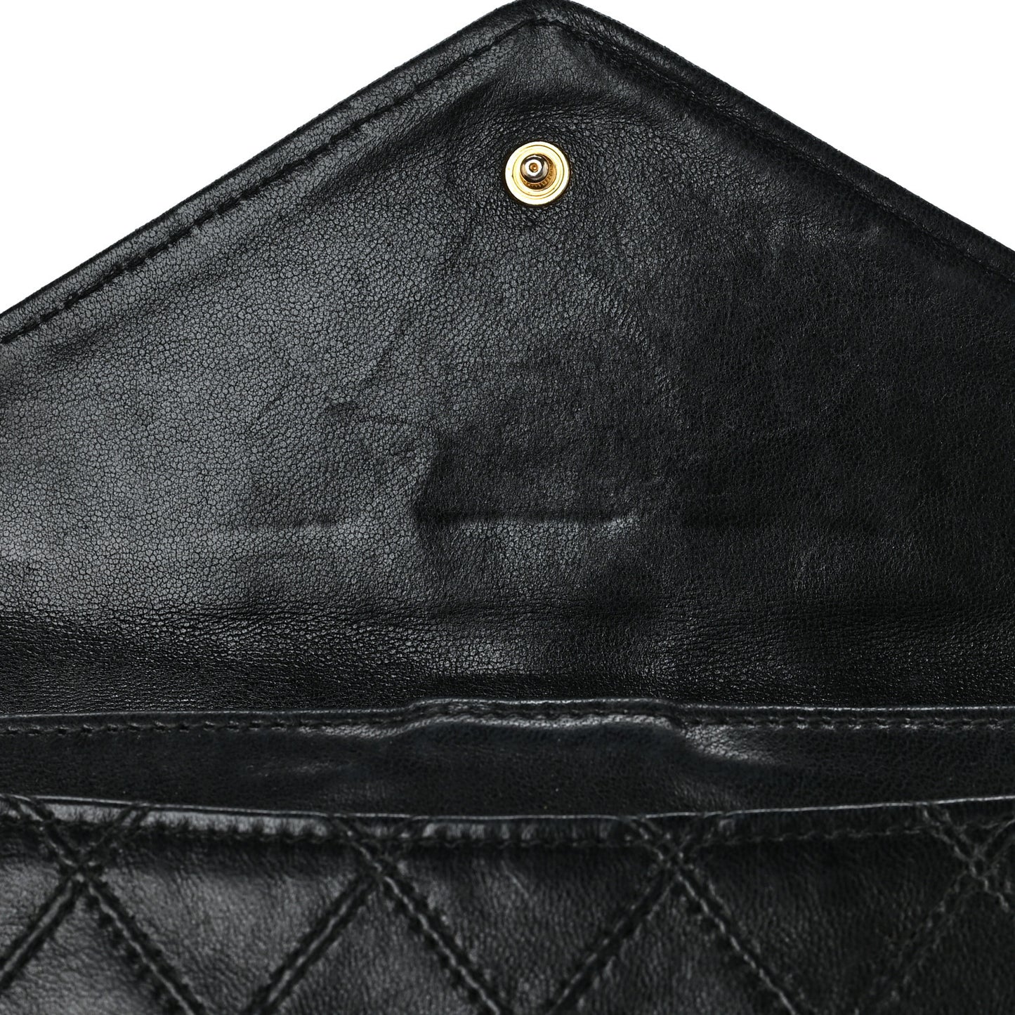Lambskin Diamond Stitched Envelope Long Flap Wallet Black