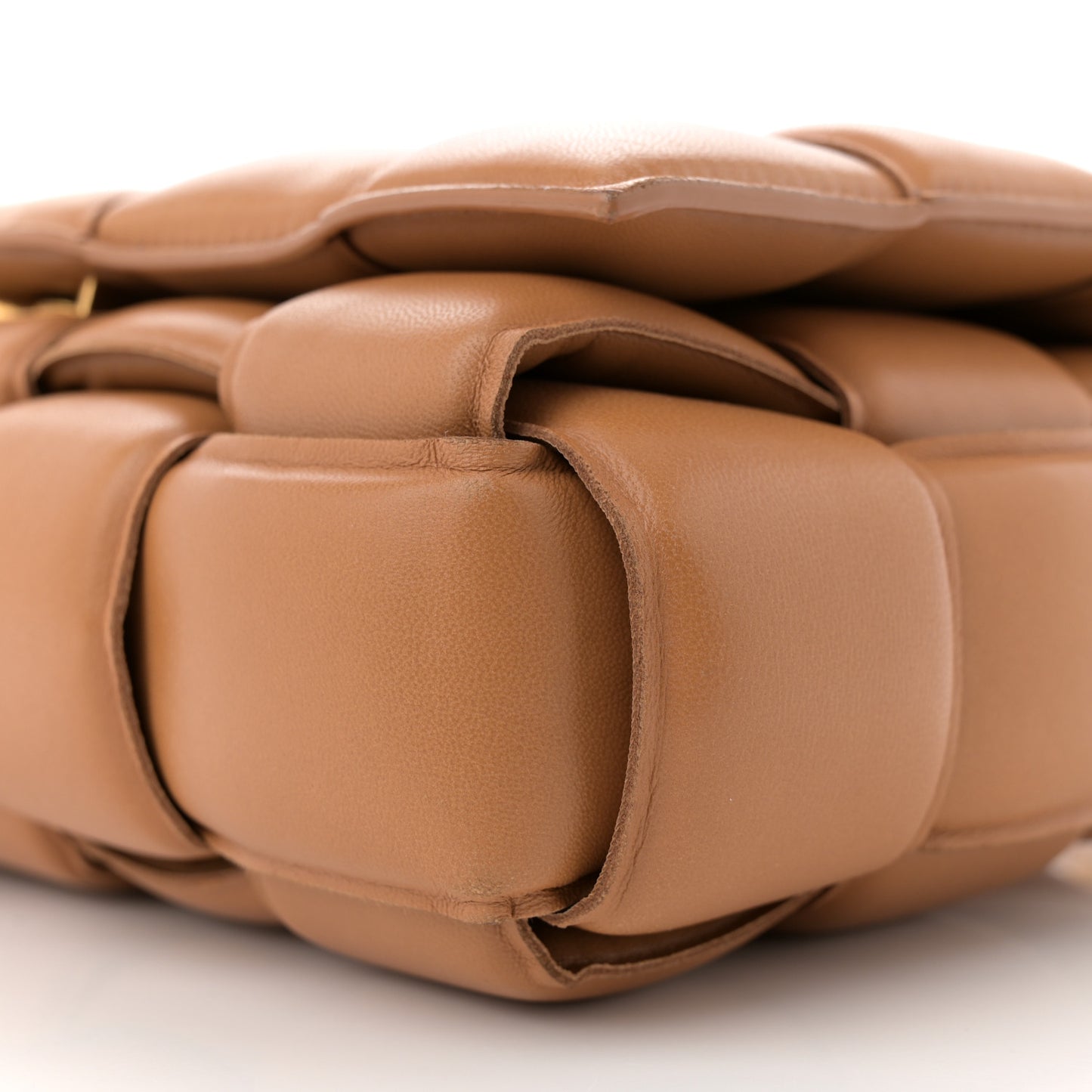 Nappa Maxi Intreccio Padded Cassette Crossbody Bag Caramel