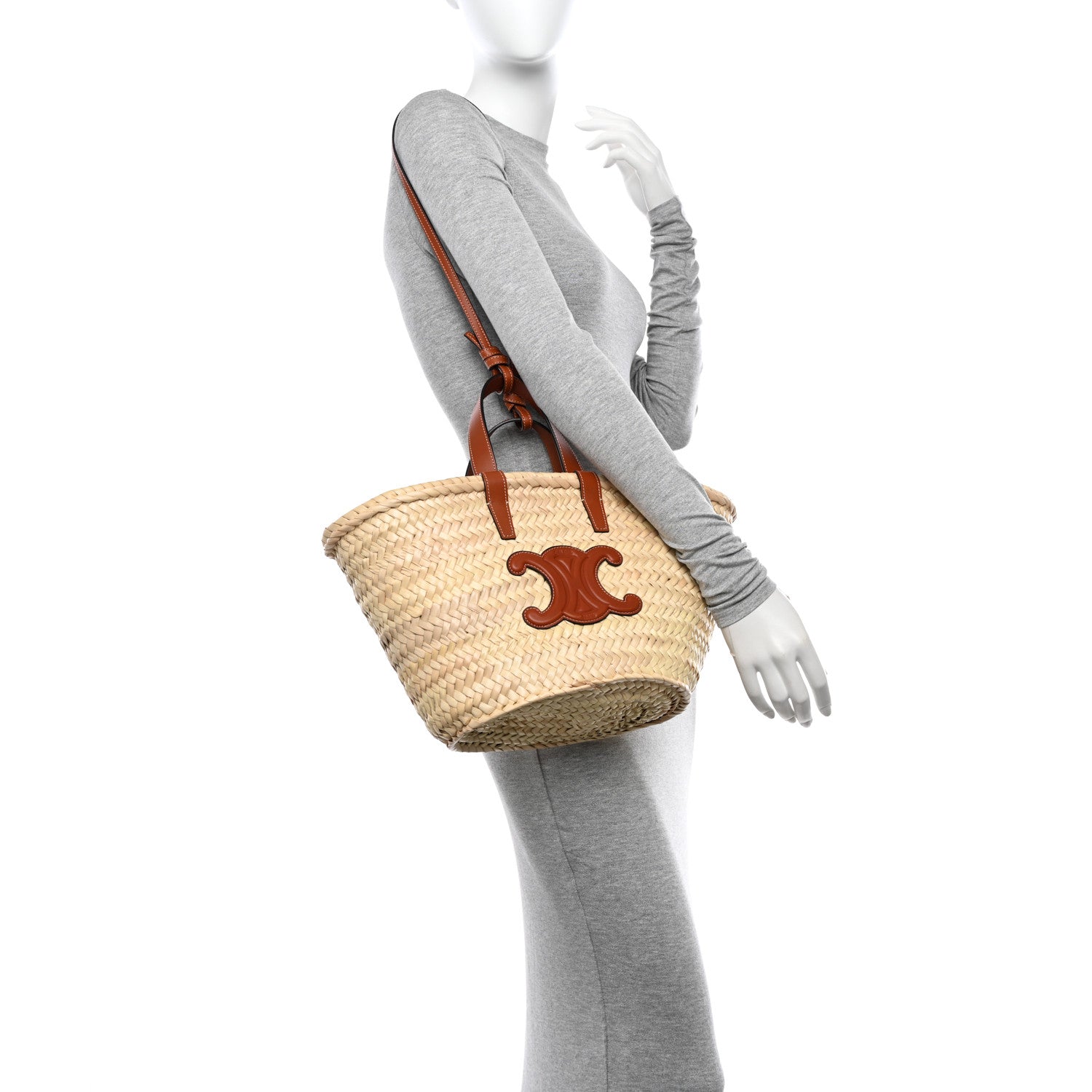 Celine Raffia Calfskin Triomphe Teen Panier Tan 2 of 9