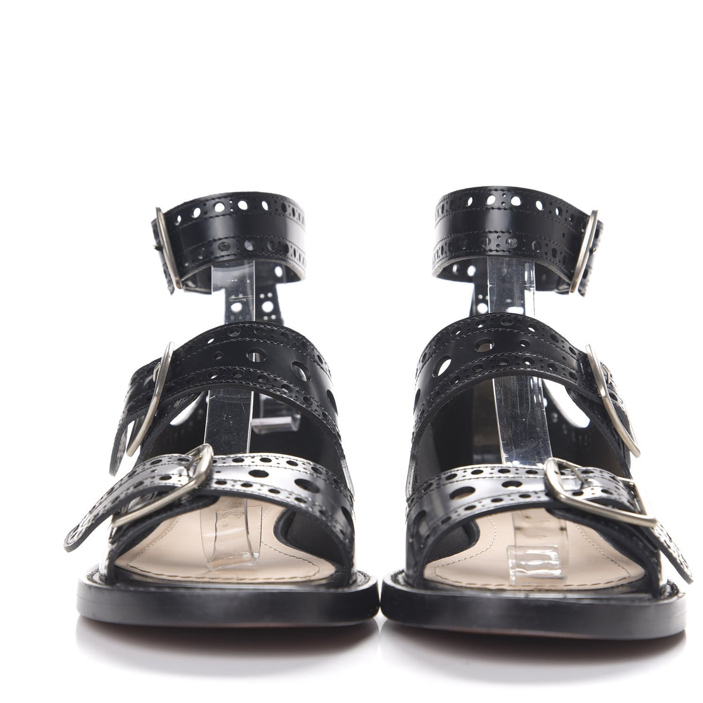 Brushed Calfskin Perforated Teddy-D Flat Sandals 35 Black