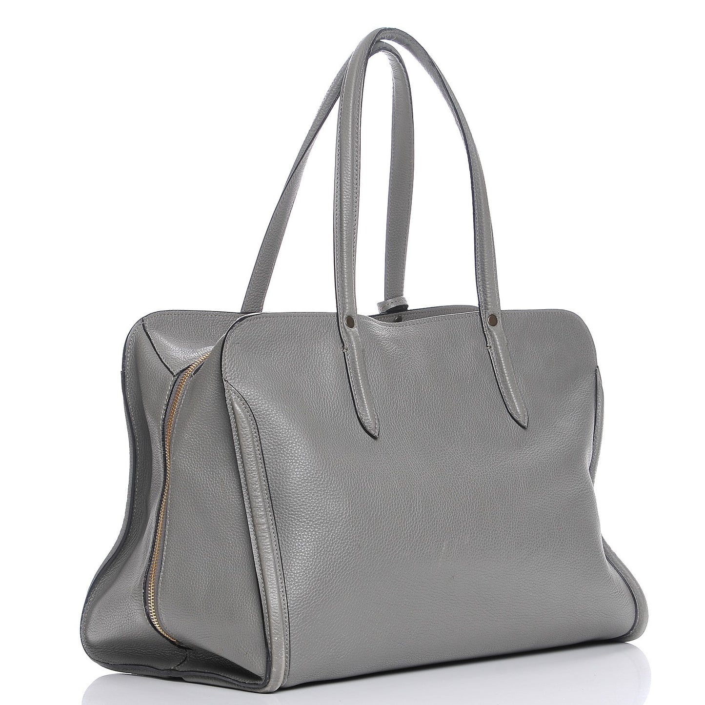 Pebbled Calfskin Large Skull Padlock Zip Around Tote Dark Grey