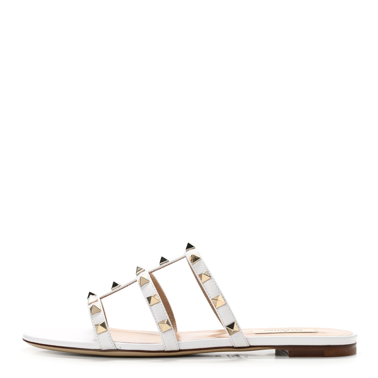 Nappa Rockstud Caged Flat Slide Sandals 38 Optic White