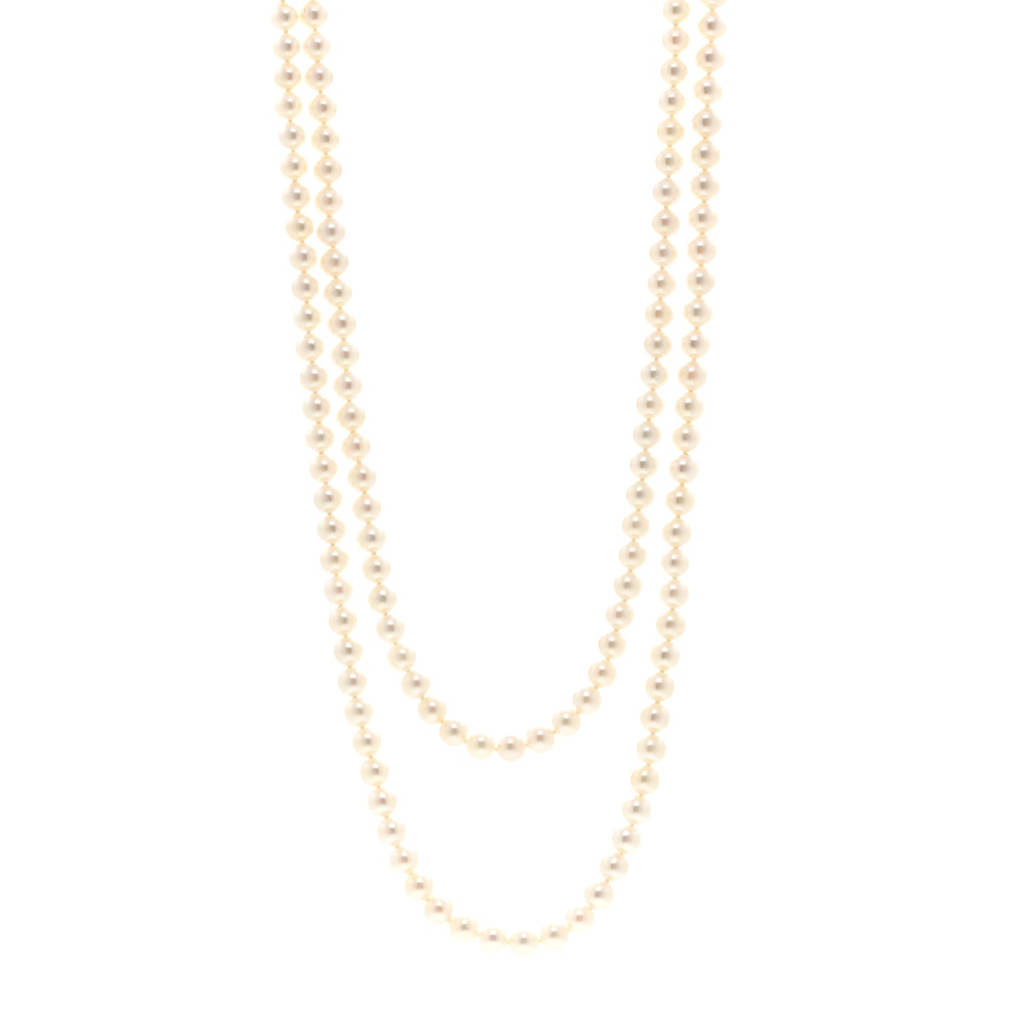 14K White Gold Akoya Cultured Pearl 6.5-7mm Double Strand Necklace