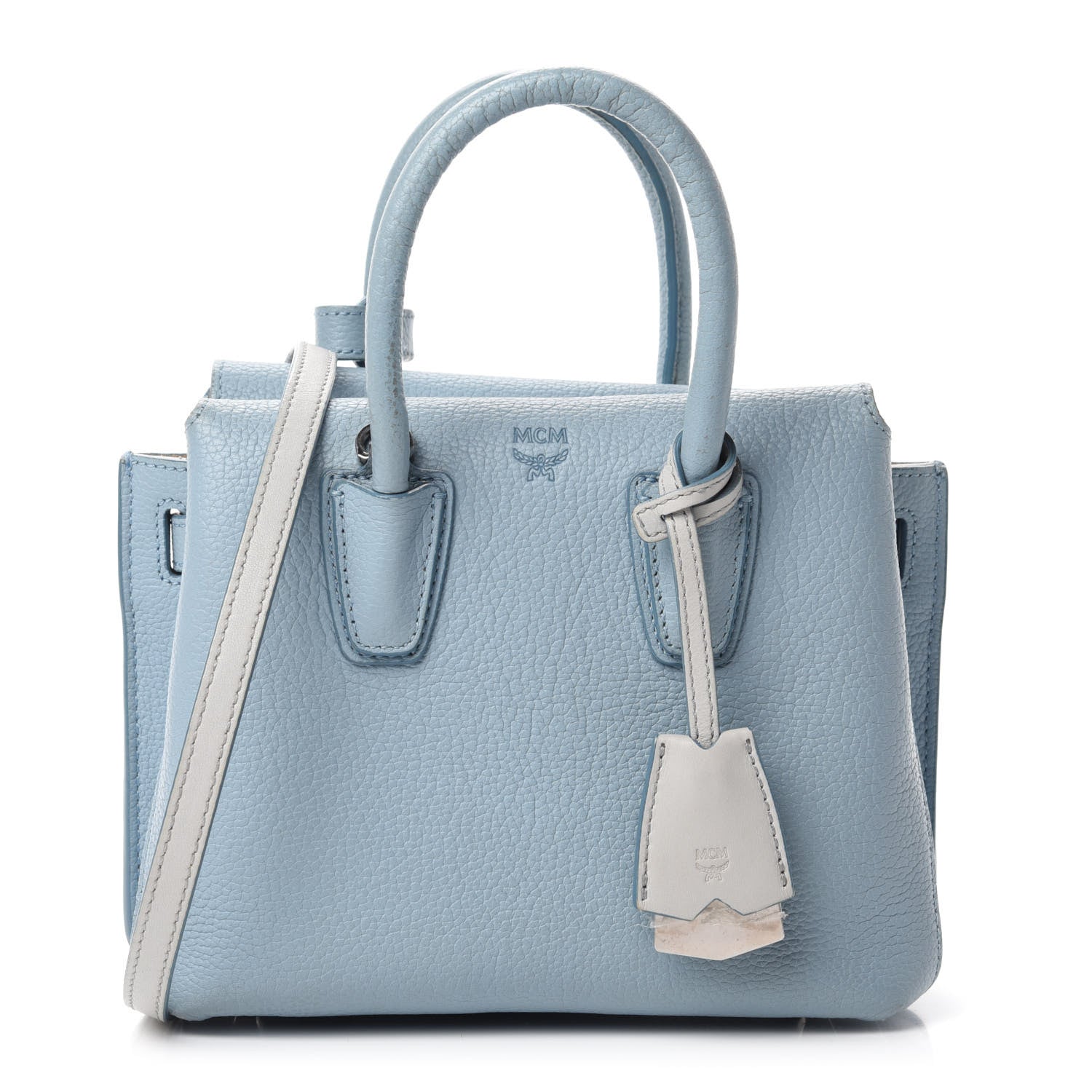 MCM Grained Calfskin Mini Milla Tote Sky Blue 1 of 13