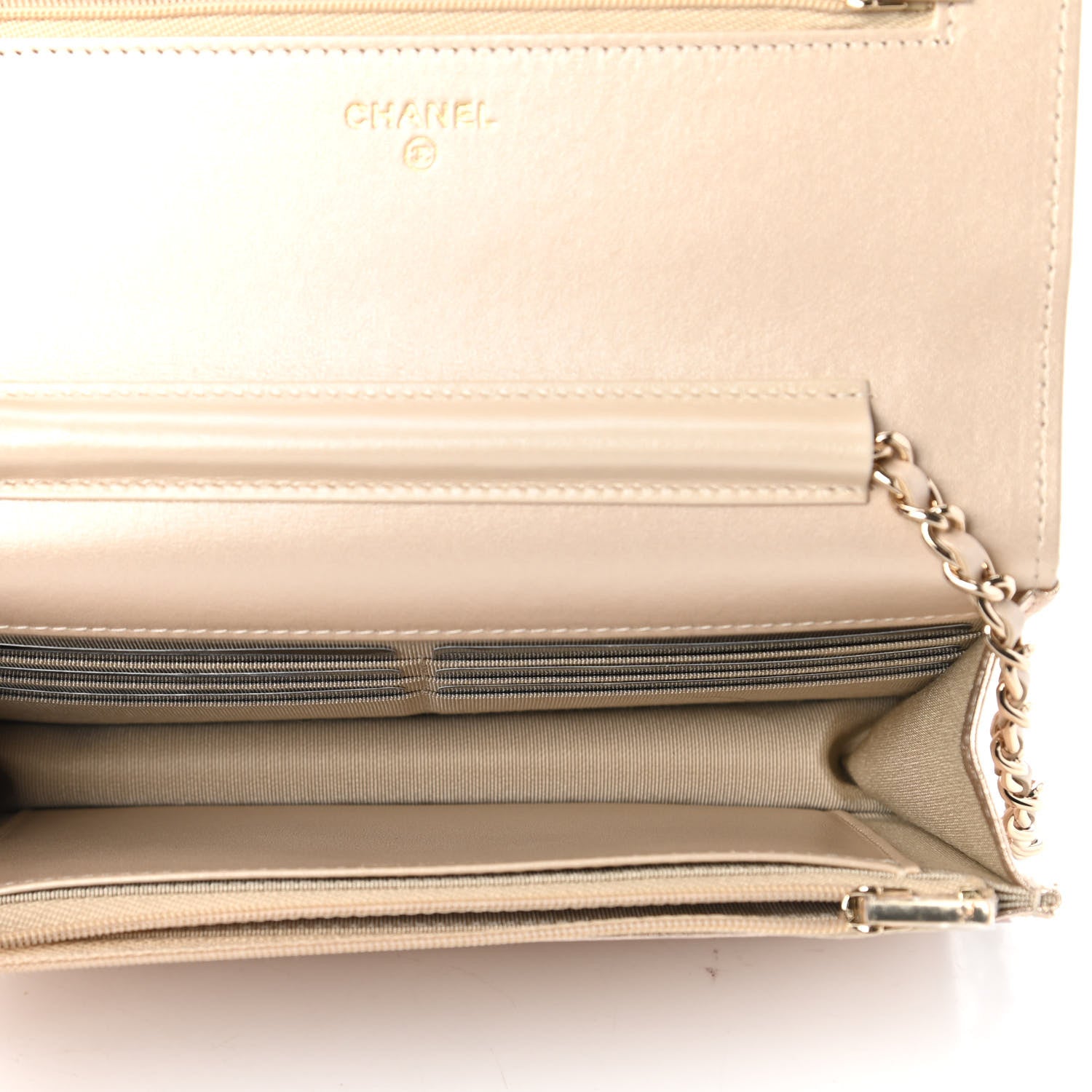 Chanel Metallic Lambskin Quilted Wallet On Chain WOC Gold 5 of 12