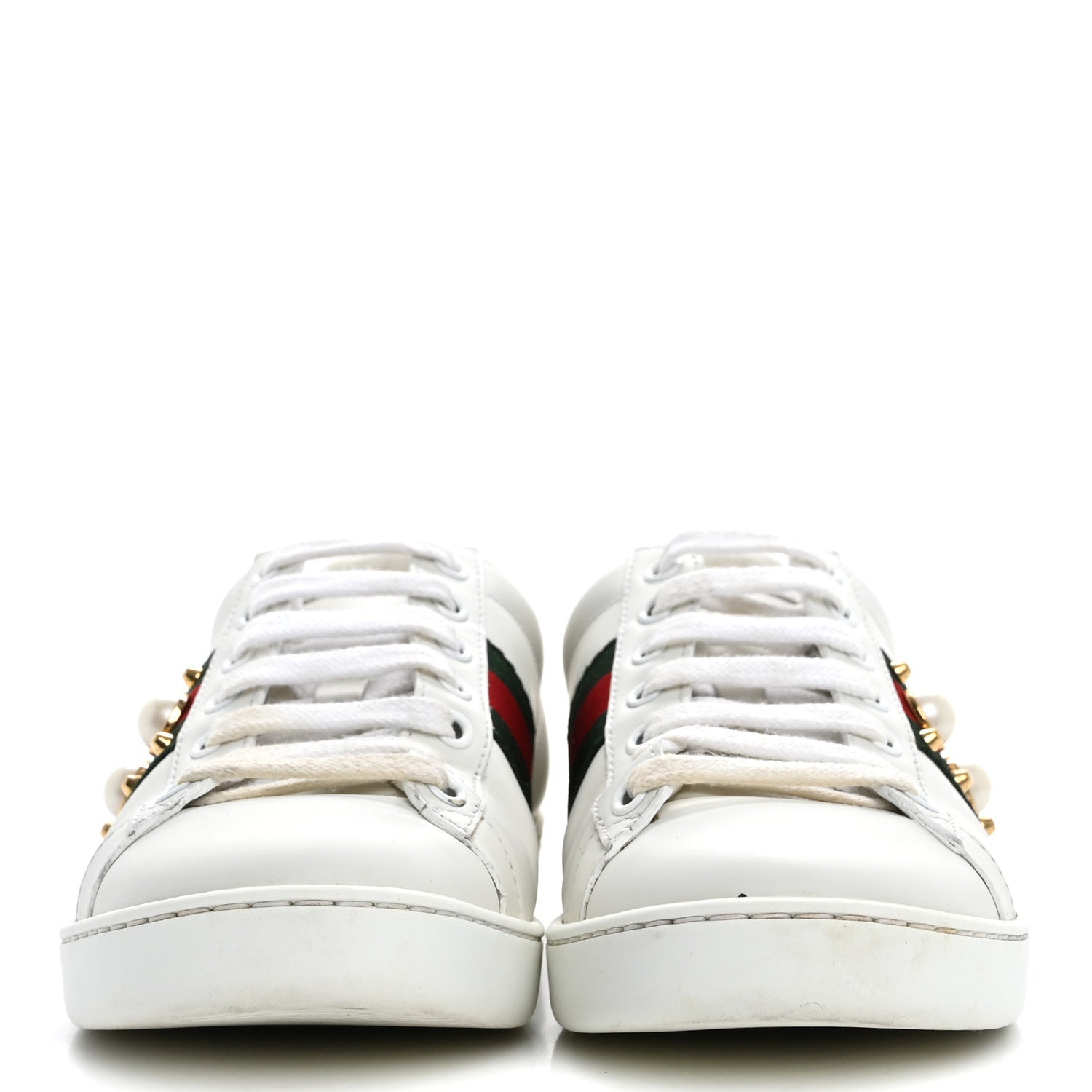 Gucci Calfskin Web Pearl Studded Womens Ace Sneakers 37 White 3 of 22