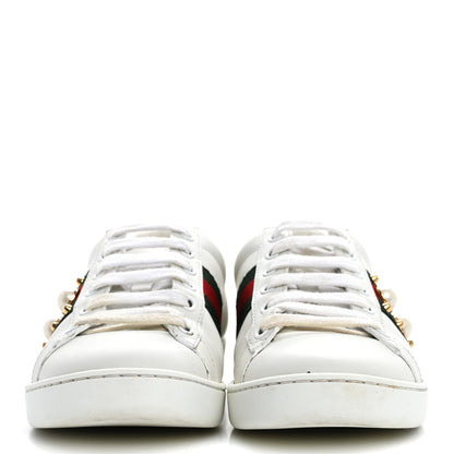 Gucci Calfskin Web Pearl Studded Womens Ace Sneakers 37 White 3 of 22
