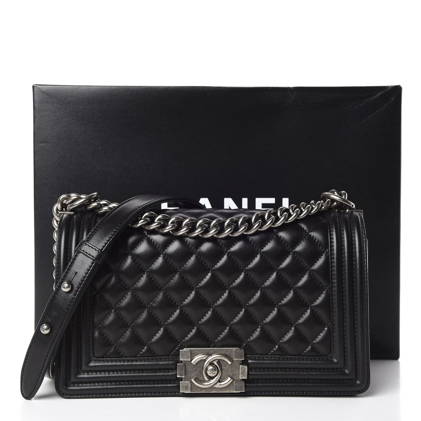 Lambskin Quilted Medium Boy Flap Black