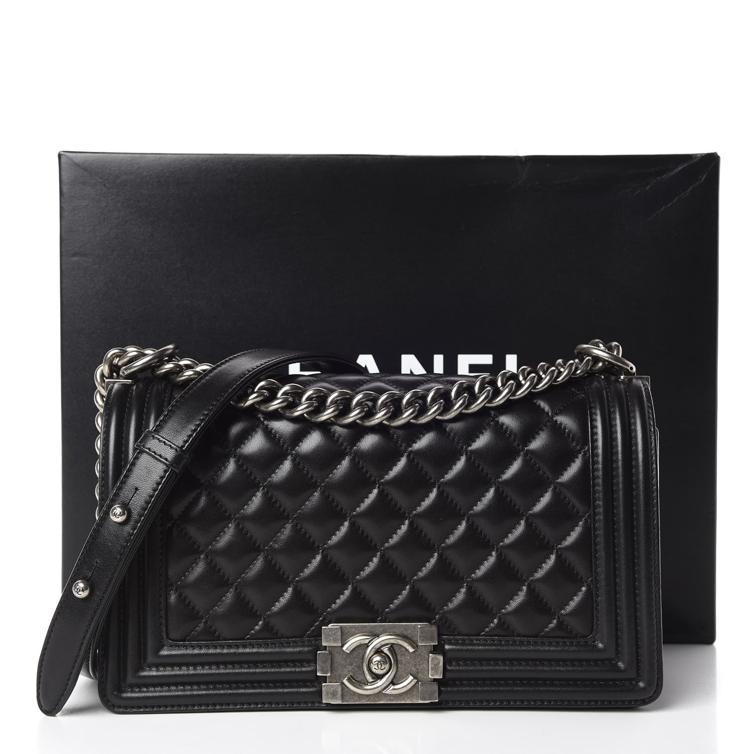 Chanel Lambskin Quilted Medium Boy Flap Black 11 of 11