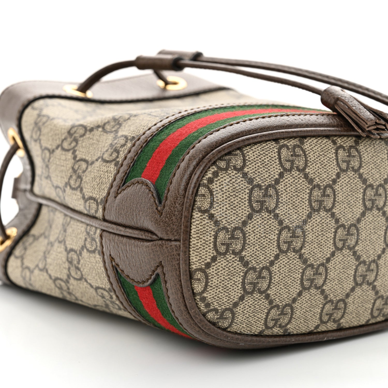 Gucci GG Supreme Monogram Web Mini Ophidia Bucket Bag Brown 9 of 11