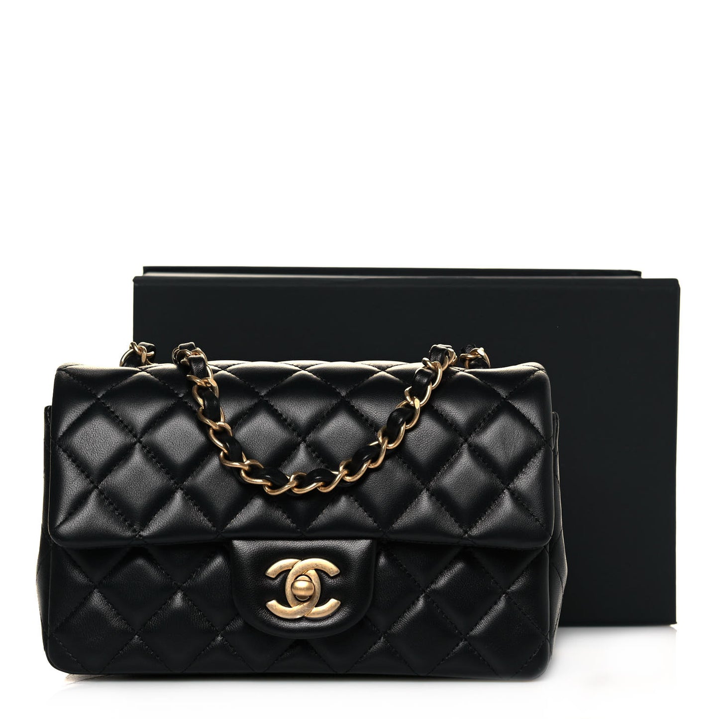 Lambskin Quilted Mini Rectangular Flap Black