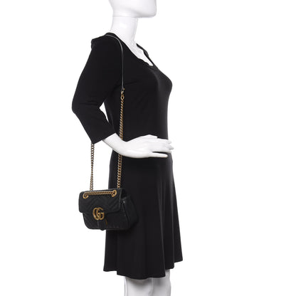 Gucci Calfskin Matelasse Mini GG Marmont Shoulder Bag Black 2 of 14
