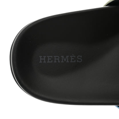 Hermes Suede Goatskin Womens Chypre Sandals 38 Bleu Cameo Vert 7 of 9