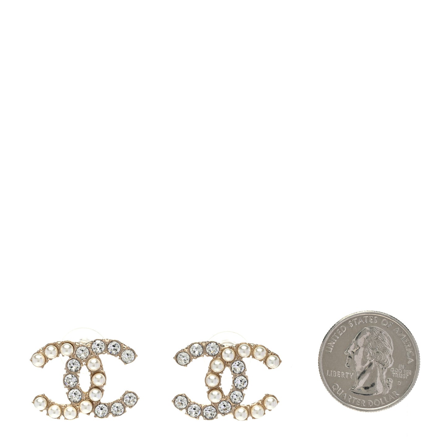 Crystal Pearl CC Dazzling Domino Earrings Gold