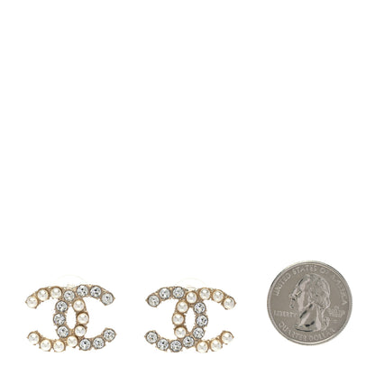 Chanel Crystal Pearl CC Dazzling Domino Earrings Gold 2 of 5