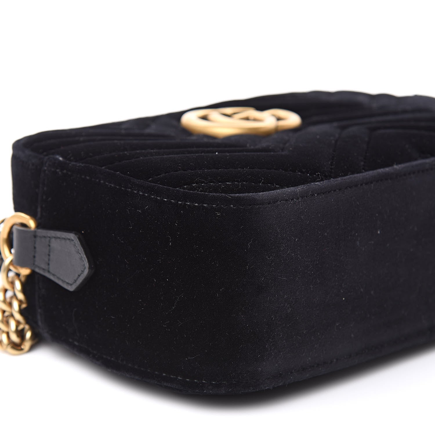Gucci Velvet Matelasse Small GG Marmont Chain Shoulder Bag Black 9 of 10