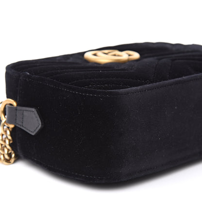 Gucci Velvet Matelasse Small GG Marmont Chain Shoulder Bag Black 9 of 10