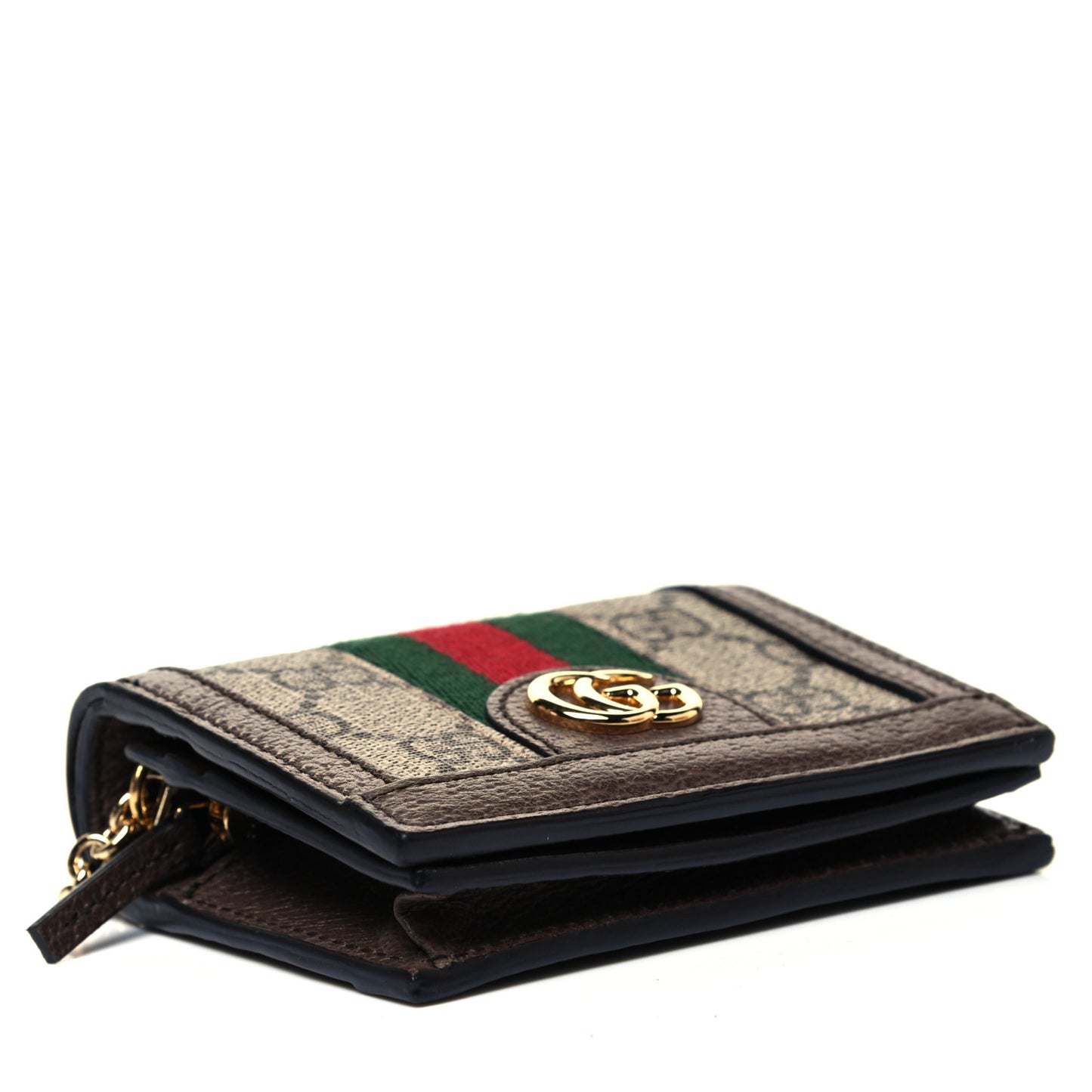 GG Supreme Monogram Web Ophidia Chain Card Case Wallet Beige New Acero