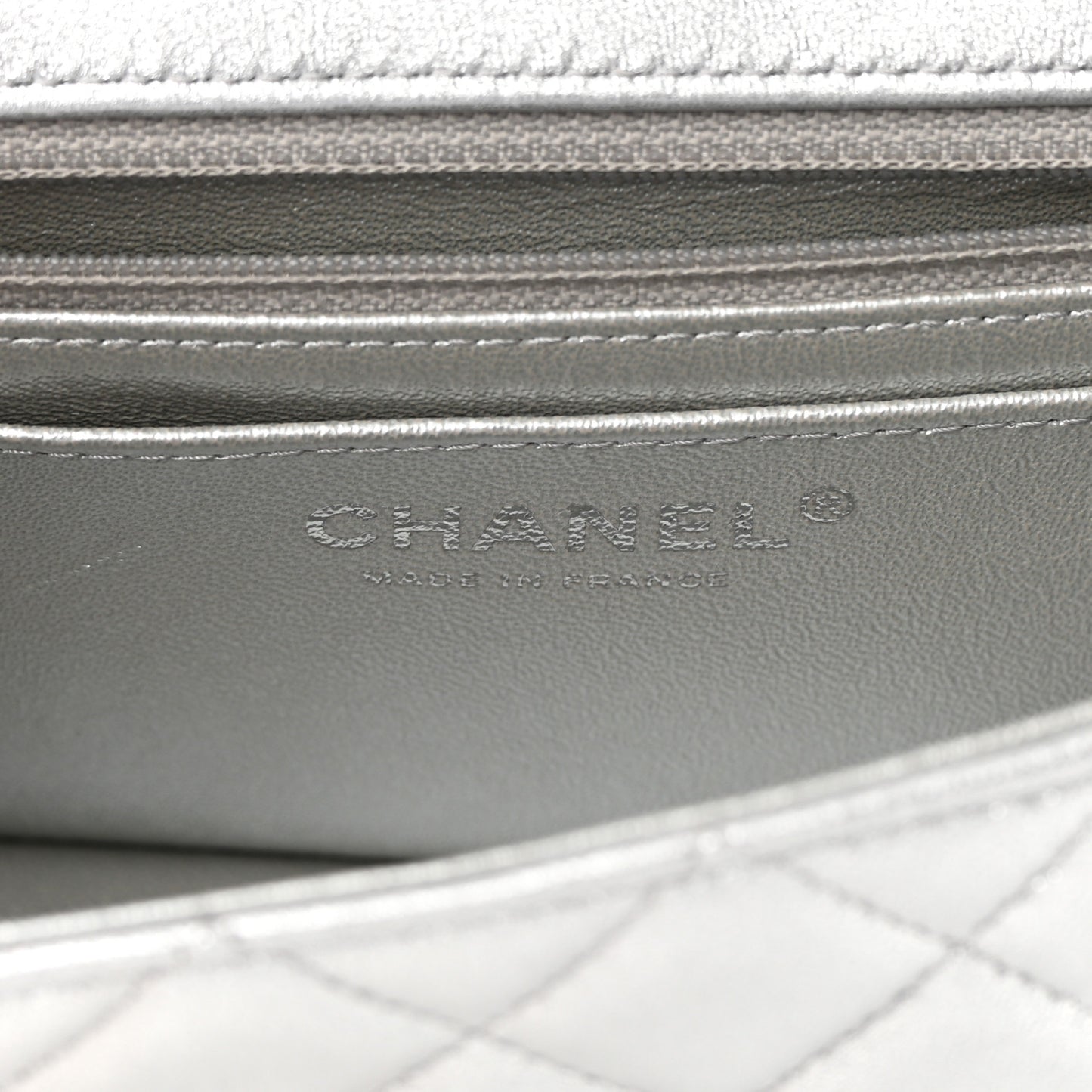 Metallic Lambskin Quilted Mini Rectangular Flap Silver