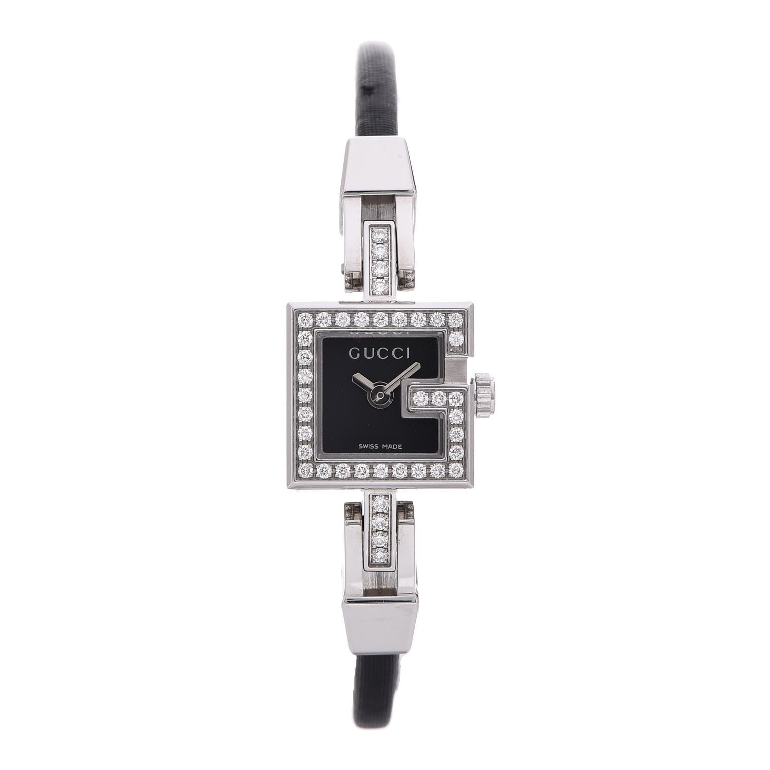 Gucci Stainless Steel Satin Diamond Bezel 14mm 102 G-Mini Quartz Watch Black 1 of 8