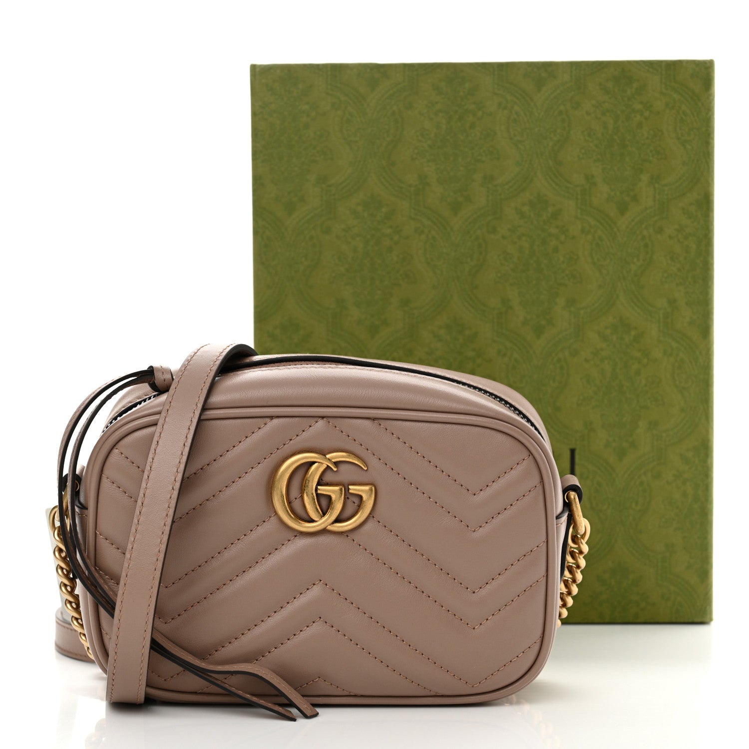 Gucci Calfskin Matelasse Mini GG Marmont Chain Shoulder Bag Porcelain Rose 11 of 11