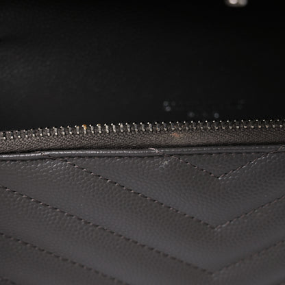 Saint Laurent Grain De Poudre Matelasse Chevron Monogram Envelope Chain Wallet Gray 11 of 13