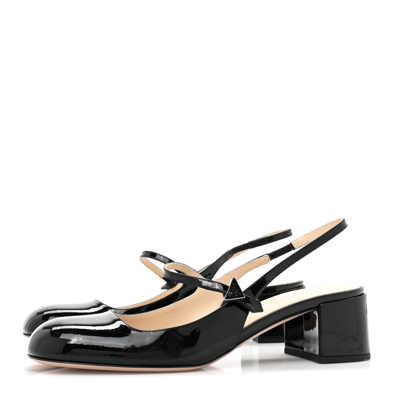 Prada Patent Decolette Logo Mary Jane 45mm Slingback Pumps 40 Black 3 of 9