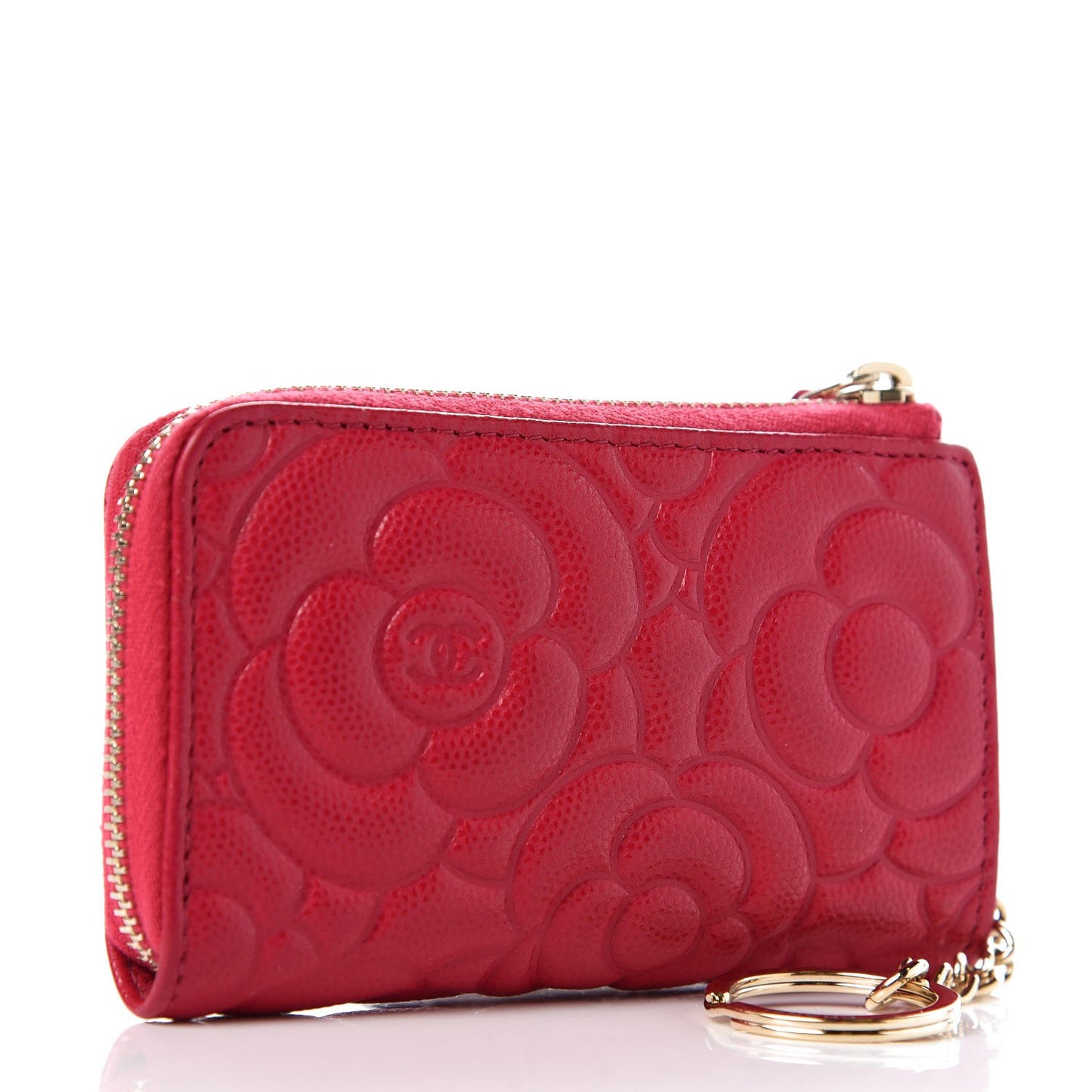 Caviar Camellia Embossed Key Holder Case Fuchsia