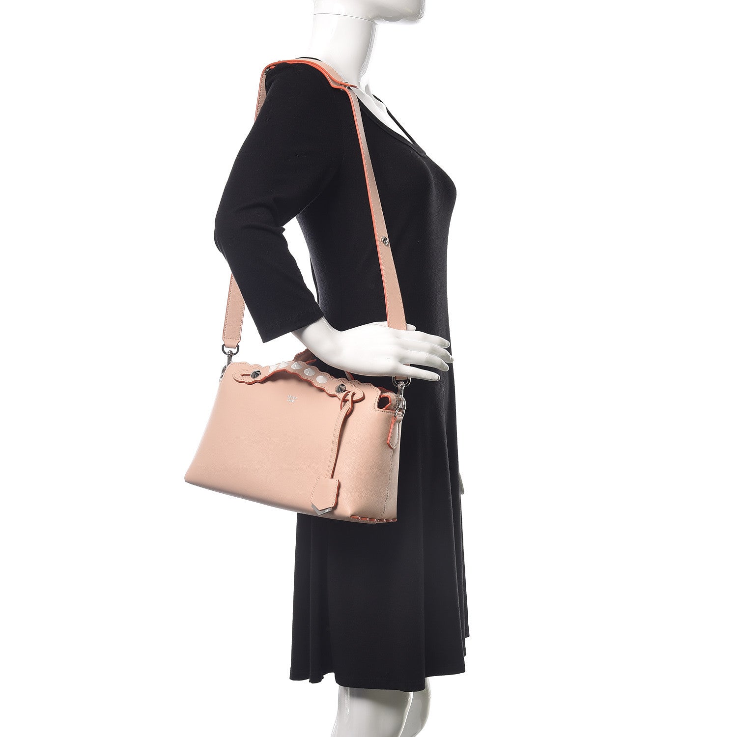 Fendi Vitello Dolce Scalloped Studded Medium By The Way Boston Bag Plaster 2 of 11