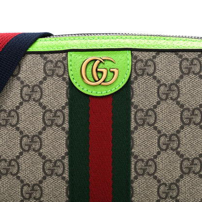 Gucci GG Supreme Monogram Textured Dollar Calfskin Web Ophidia Wristlet Shoulder Bag Beige Ebony Green 8 of 10