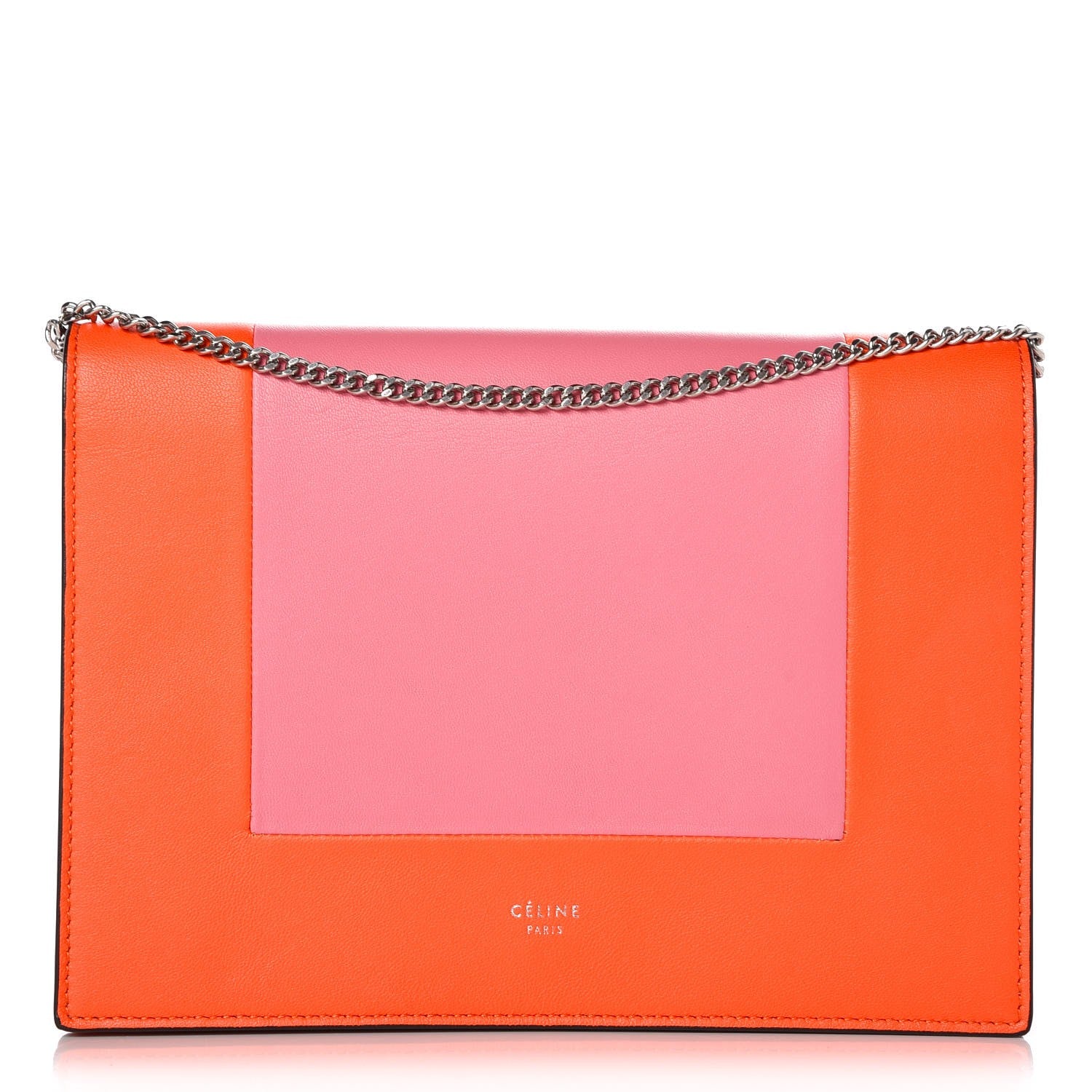 Celine Smooth Lambskin Frame Evening Chain Clutch Steel Orange Flamingo 1 of 7