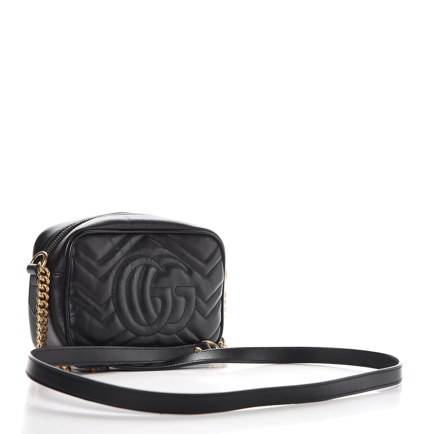 Gucci Calfskin Matelasse Mini GG Marmont Chain Shoulder Bag Black 3 of 9