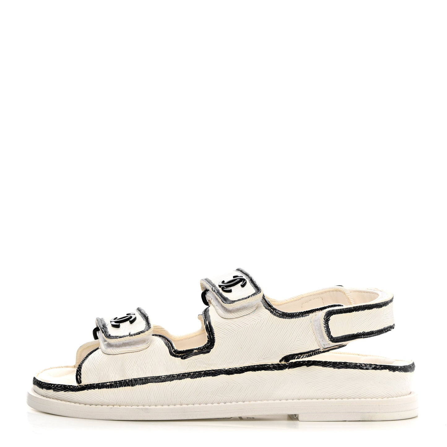 Calfskin Printed Velcro Dad Sandals 35 White Black