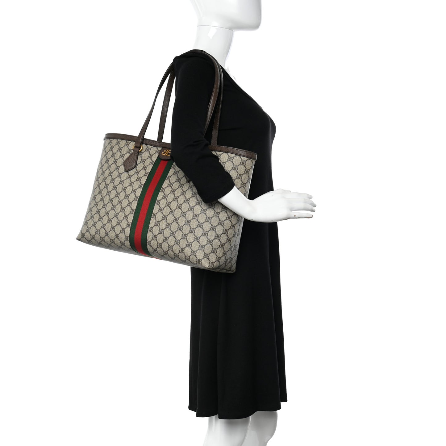 X BALENCIAGA BB Supreme Monogram Web Medium Ophidia Shopping Tote Beige New Acero