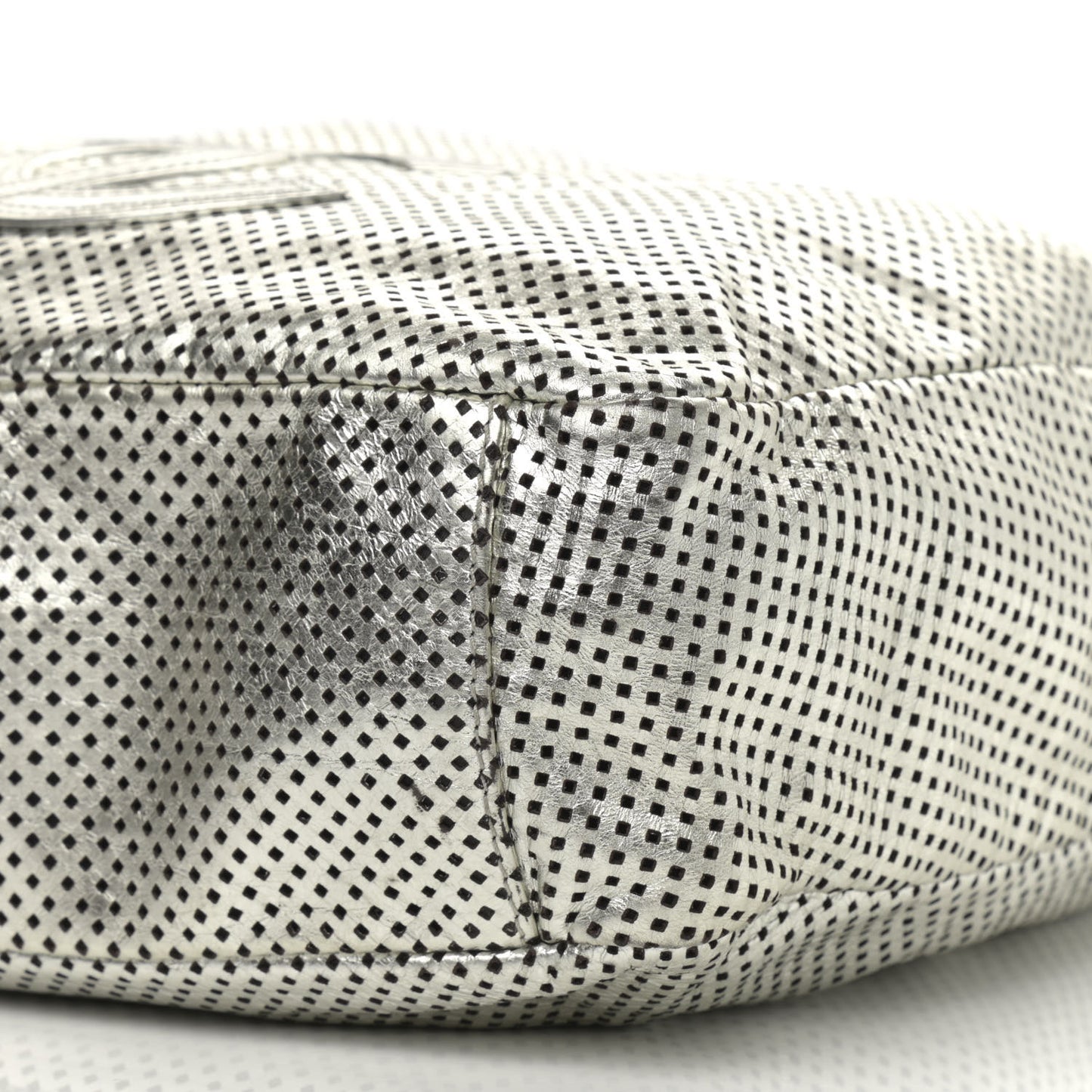 Metallic Glazed Calfskin Perforated Medium Rodeo Drive Tote Silver