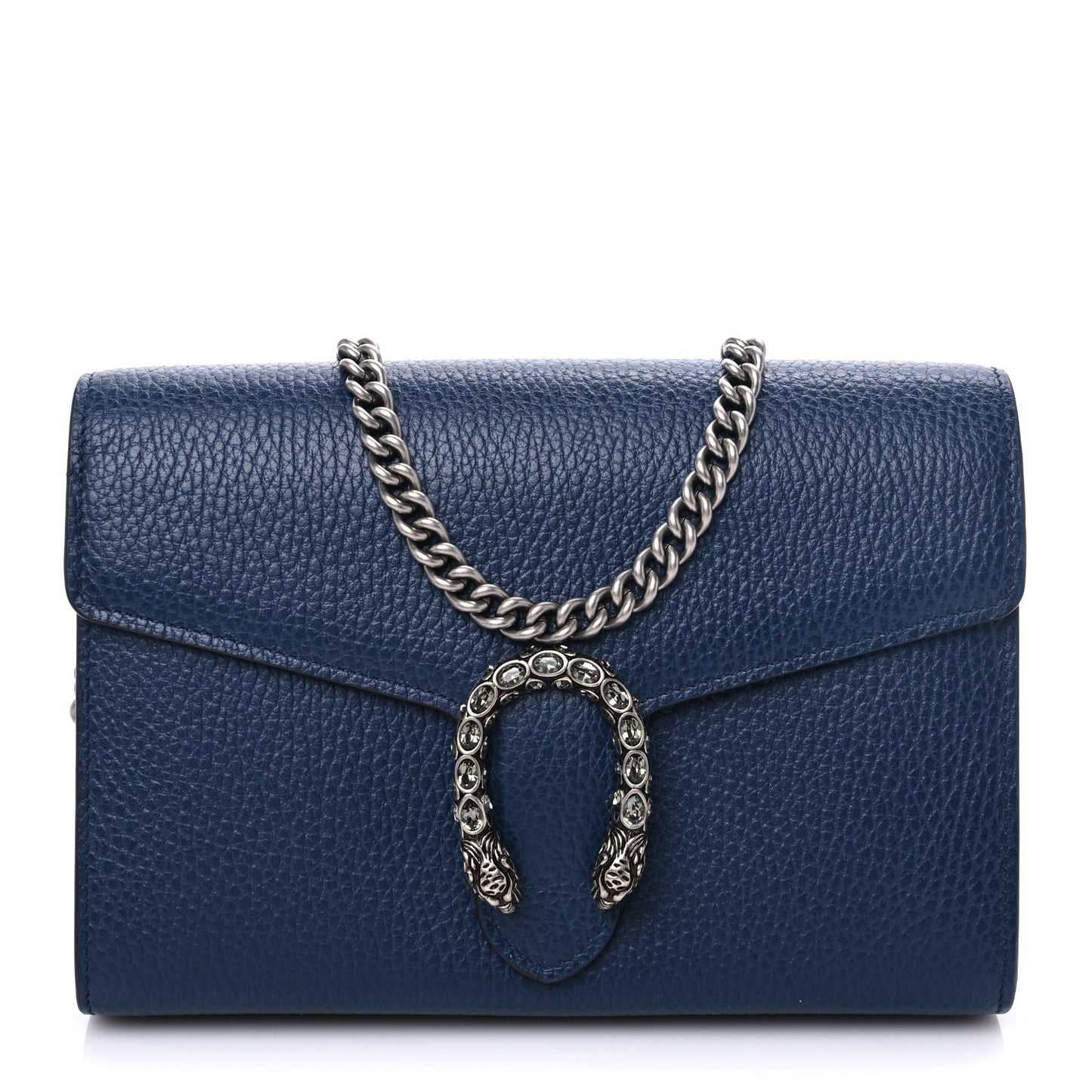 Dollar Calfskin Crystal Mini Dionysus Chain Wallet Blue Agata Black Diamond