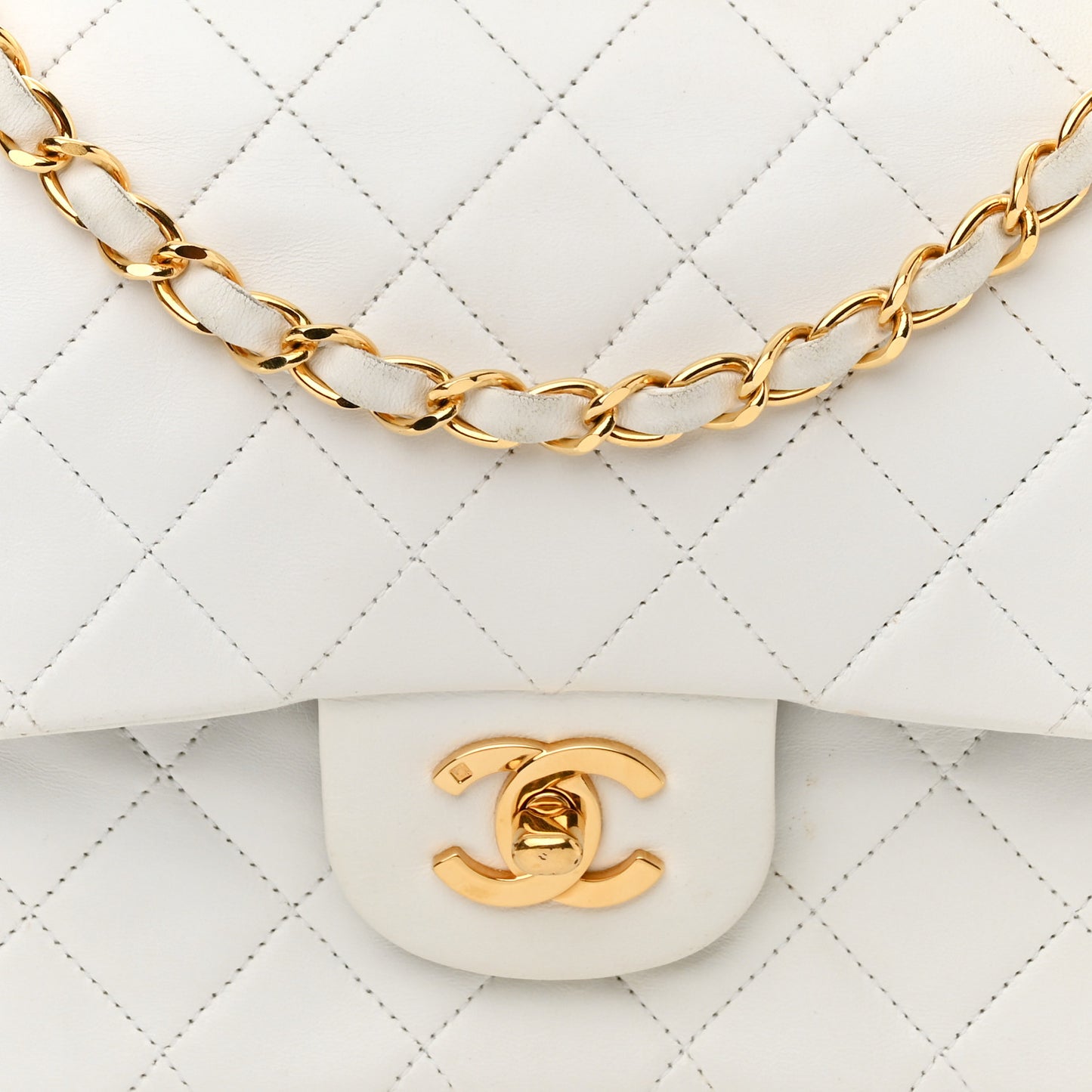 Lambskin Quilted Medium Double Flap White