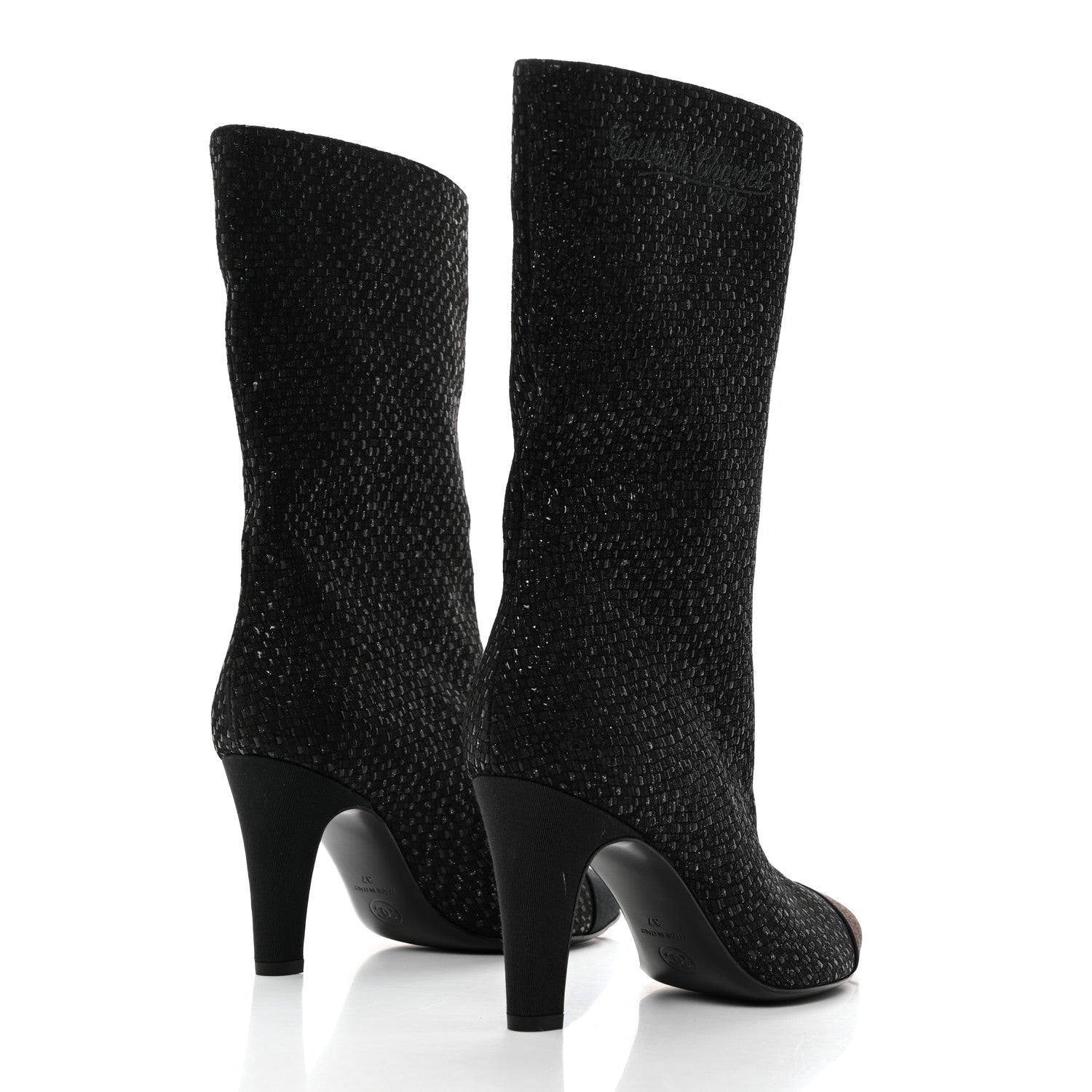 Chanel Fan Goatskin Grosgrain Gabrielle Cap Toe Short Boots 37 Black 4 of 9
