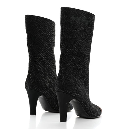 Chanel Fan Goatskin Grosgrain Gabrielle Cap Toe Short Boots 37 Black 4 of 9