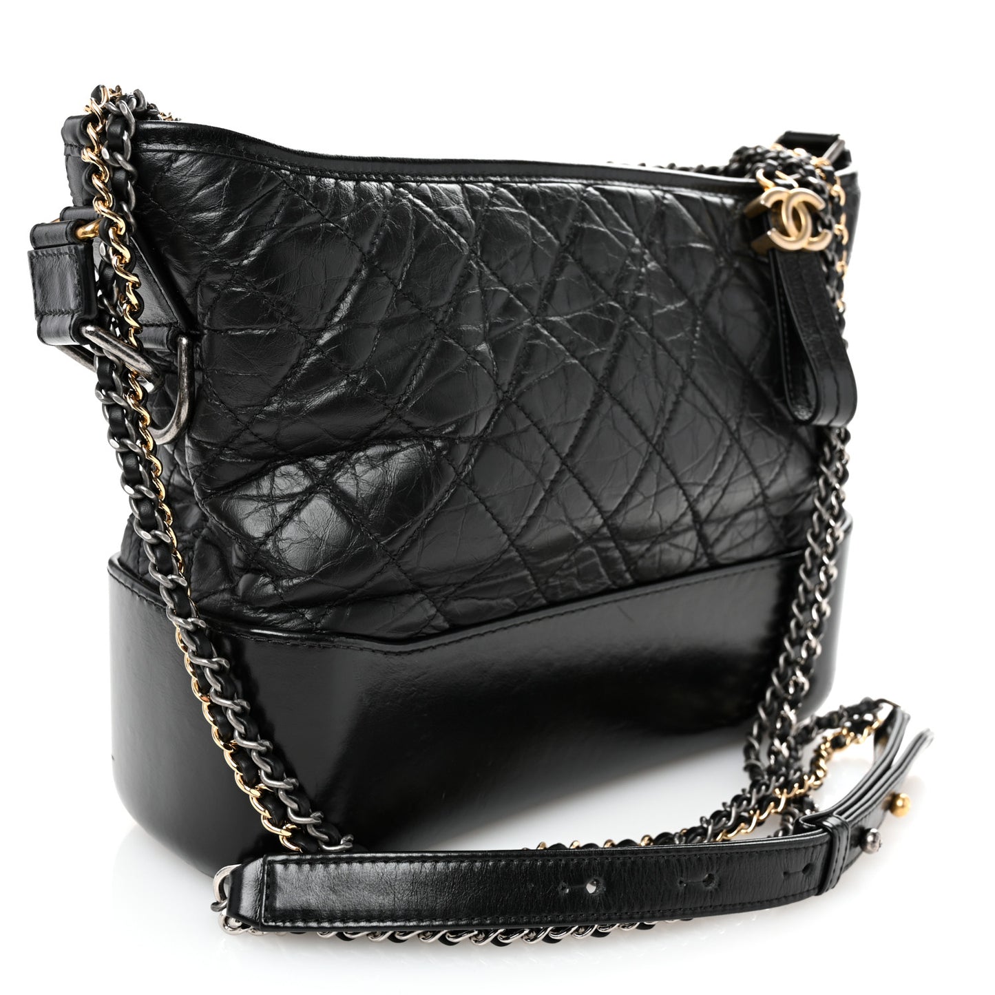 Aged Calfskin Quilted Medium Gabrielle Hobo Black