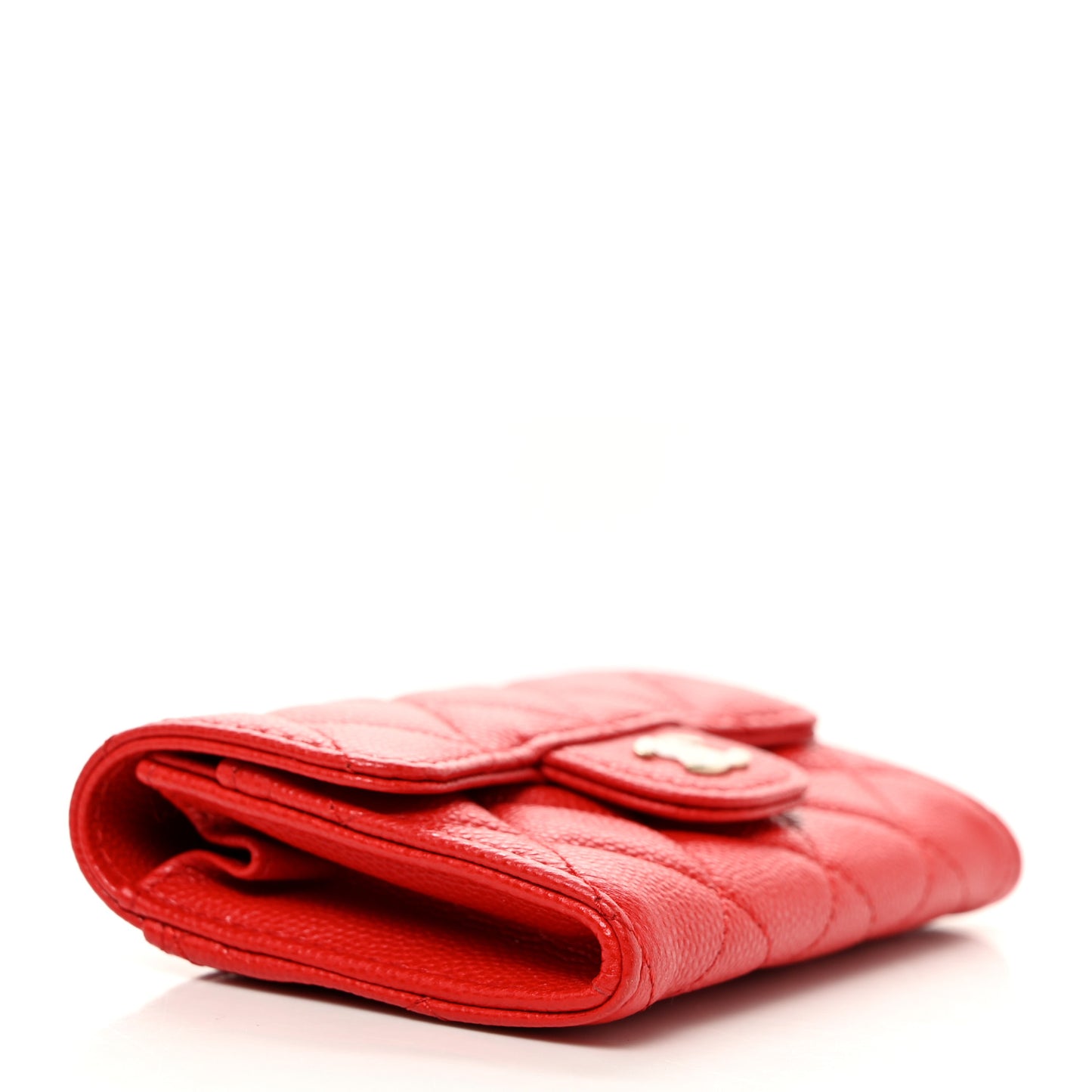 Caviar Quilted Flap Card Holder Wallet Red