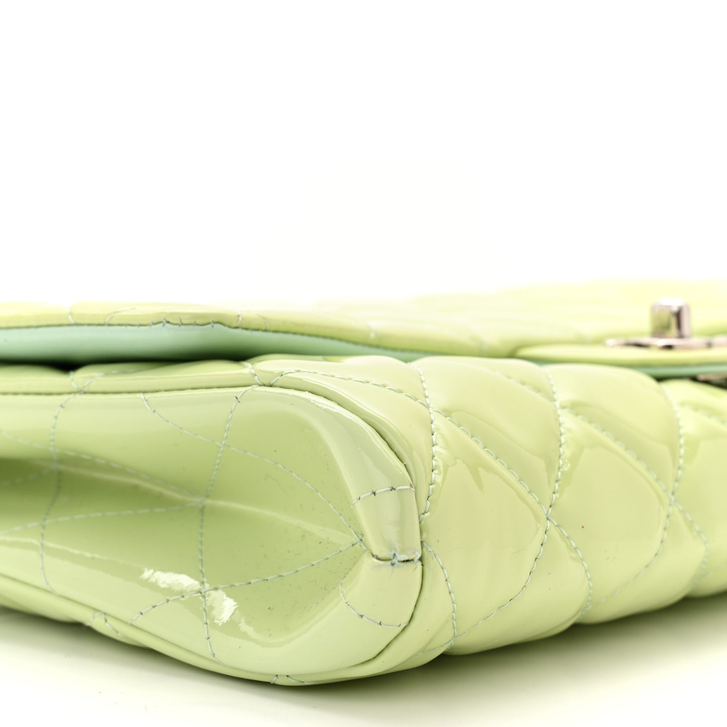Patent Quilted Clutch With Chain Flap Light Green
