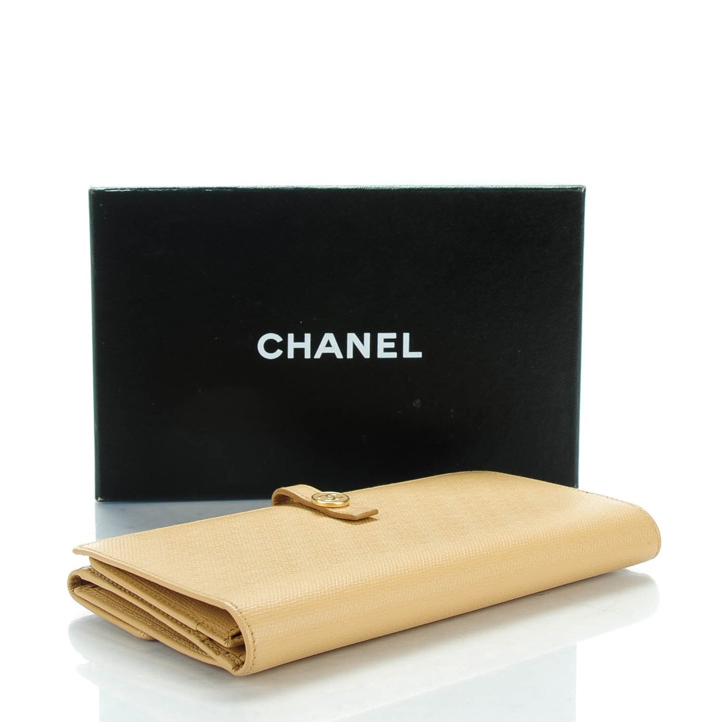 Grained Calfskin CC Button Wallet Beige